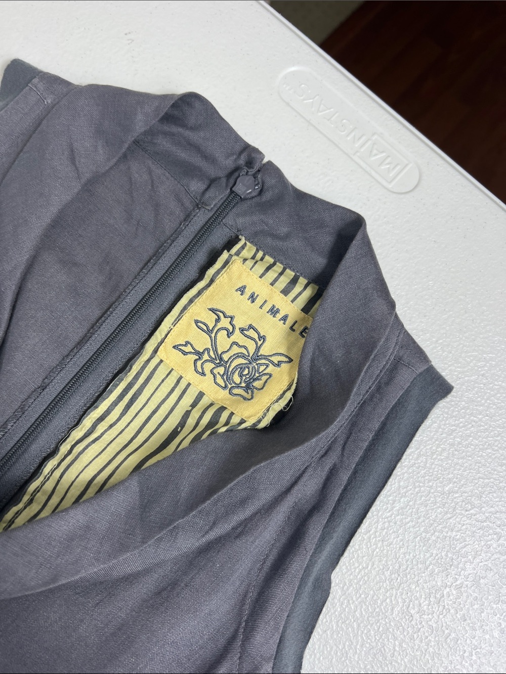 Animale Sz 8 Linen Dress Taupe/Gray Drop Waist Asymmetrical Hem Pockets - Picture 4 of 16